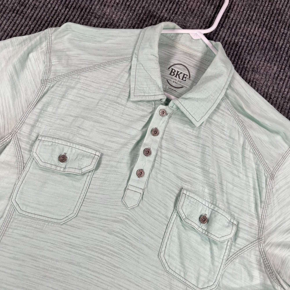BKE Polo Shirt Mens 2XL XXL Green Short Sleeve Slim Fit Casual Comfort Pockets